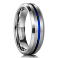 King Will Mens Tungsten Rings for Men Two Tone Grooved Mens Wedding Band Cool - color: Silver & Blue 6mm