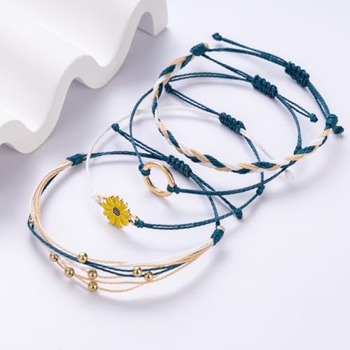 Sunflower Friendship Bracelets Boho Stackable String Bracelets Cute Trendy Gifts for Teen Girls Women - color: Peacock