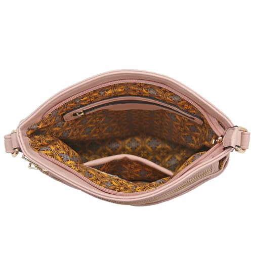ALYSSA Triple Zip Pocket Large Crossbody Bag - color: Pale Rose