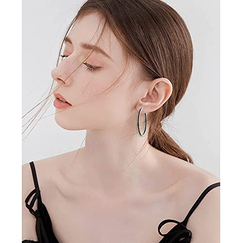 CiNily Mult-colors Crystal Stainless Steel Hoop Earring for Women Hypoallergenic Jewelry for Sensitive Ears Large Big Hoop Earrings 2" - color: Dark Green