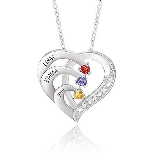 GLAMCARAT Personalized Mothers Necklace with Birthstones customized jewelry - style: 3 stones&names