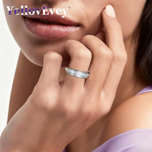 Fidget Spinner Ring for Women:18K Gold Plated Stainless Steel with Mother of Pearl Shell & Cubic Zirconia, Anxiety Relief Spinning Jewelry Gift for Birthday Wedding Engagement Anniversary - color: CZ Shell Spinner Ring_Silver, size: Size 7