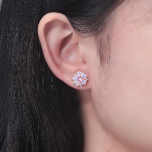 CiNily Flower Earrings,Opal Stud Earrings Sterling Silver or White Gold/Rose Gold Plated Ladies Flower Stud Earrings Cute Unique Earrings for Girls - color: rose gold