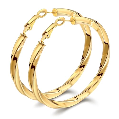 Bestyle 5mm Thick Gold Hoop Earrings Hypoallergenic Hoops for Sensitive Ears Trendy Lightweight Chunky Earrings for Women 30/40/60/80mm - color: 02-Gold, size: 60mm
