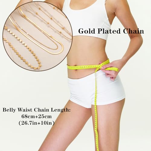 Gold Body Chain for Women Belly Waist Chain Sexy Bikini Beach Jewelry for Women Waterproof Cute Hips Stomach chain Belt Summer Vacation Accessories Gift For Her Boho Jewelry Adjustable 26.5-37Inch - style: E.Sequin Coin Chain
