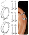 Small Cartilage Double/Triple-Hoop Helix Conch Piercing Earrings With Cubic Zirconia For Women Trendy 14K Gold Plated Titanium Surgical Stainless Steel Sets Nose Rings Hoops Septum Rings - color: Silver, style: A-4Pairs-16Gauge-Double hoop