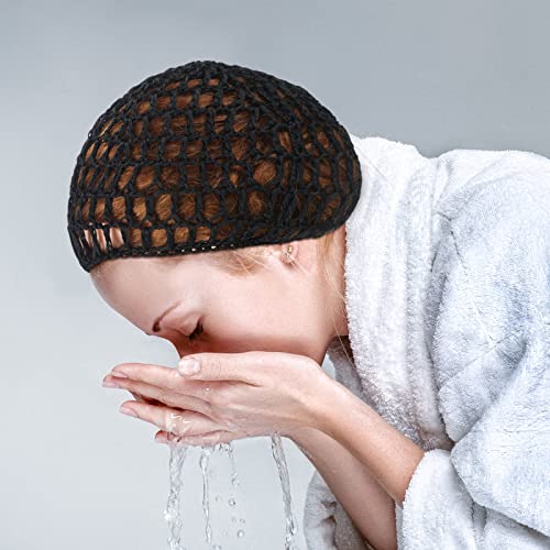 Geyoga 4 Pieces Mesh Crochet Hair Net Rayon Knit Snood Hat Thick Short Women Hairnet Snoods Cover Ornament for Sleeping (Black, Purple) - color: Black, Purple