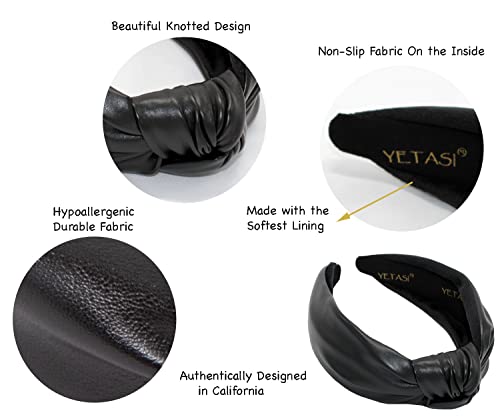 Black Leather Headbands for Women Stylish Year-round Wearable All Day. Head bands Adult Women Trendy Head bands for Women's Hair Knotted Headband is a Top Knot Womens Fashion Designer for Girls - color: Black