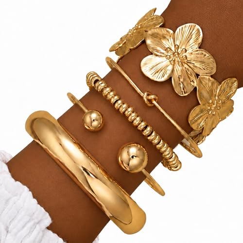 iF YOU Gold Bangle Bracelets for Women, Dainty Knot 14K Gold Plated Multi Layer Bangle Cuffs, Personalized Boho Chunky Bracelets for Women Jewelrys Set Gifts - color: gold-lb-2