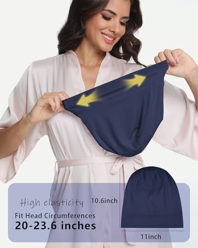 100% Mulberry Silk Bonnet for Sleeping Women Men, Real Silk Lined Bonnets for Curly Hair, Braid Sleep Cap Black Womens - color: Dark Blue