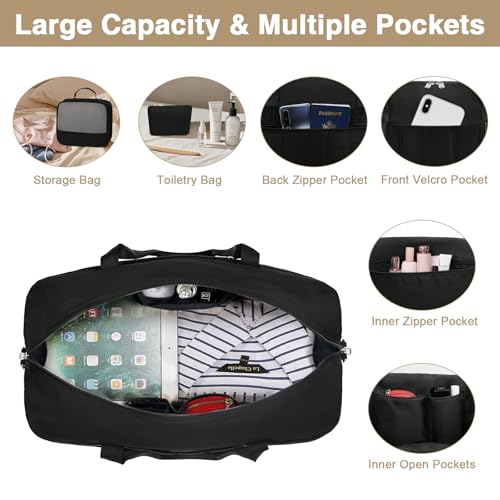 IBFUN Weekender Bags for Women, Travel Duffle Bag with Shoe Compartment Carry on Weekender Overnight Duffel for Weekend Travel Business Trip 3PCS - color: E1-Black