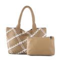 Woven Tote Bag Womens Purse Vegan Leather Shoulder Handbags Fashion Summer Beach Tote Bags Large Travel Totes - color: Apricot-w