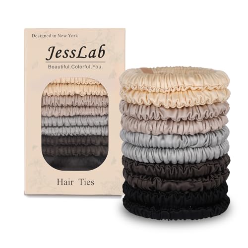 JessLab No Damage Satin Scrunchies, No Crease Hair Ties for Women, Gentle on Fine & Curly Hair, Sleeping, Party, 10-Piece - color: Assorted Colors 3
