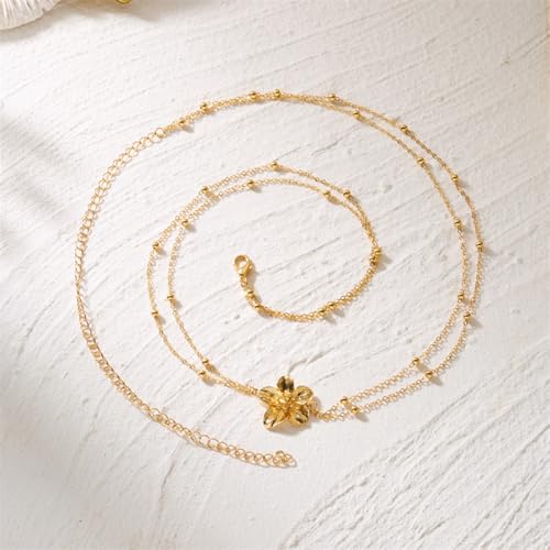 Flower Body Chain for Women Gold-Plated Metal Waist Chain Body Belly Belt Jewelry Layered Bead Metal Body Chain Summer Beach Accessories - color: Gold/A