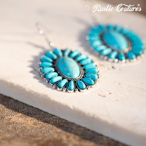 Rustic Couture's Western Earrings for Women Cowgirl Country Concho Dangling Western Statement Jewelry - color: J-Turquoise