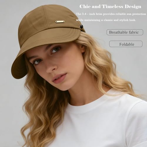 huablo]UPF 50+Womens Sun Hat UV Protection Hiking Fishing Hats Wide Brim Hat Adjustable Ponytail Packable Sun Cap - color: Coffee