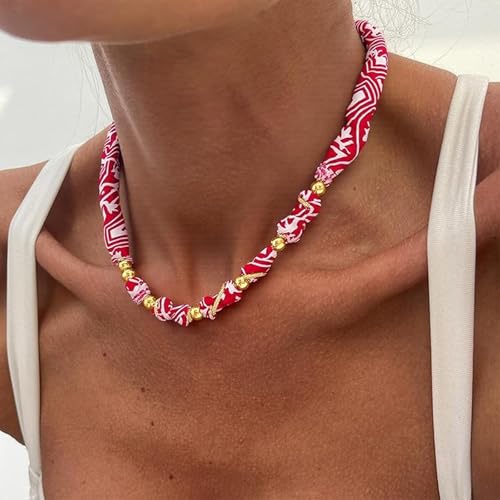 Scarf Necklace with Charm Gold Starfish Chunky Cross Heart Flower Pendants Bandana Charm Necklace Western Scarf for Women Boho Cowgirl Country Cowboy Accessories Beach Vacation Vacation Outfits Jewelry - color: C3-Scarf Necklace