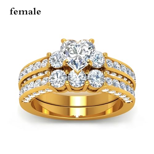 3Pcs Moissanite Wedding Rings Sets for Couples, s925 10K 14K 18K Real Gold Wedding Rings Sets for Him and Her, Customized Matching Engagement Bands Set for Men and Women Free Engraving - style: Style-3