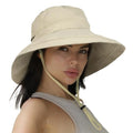 Sun Hats for Women Gardening Hat Wide Brim Ponytail Beach Sun Protection Breathable Cotton Summer Hat with Fold-Up Brim - color: 02light Khaki
