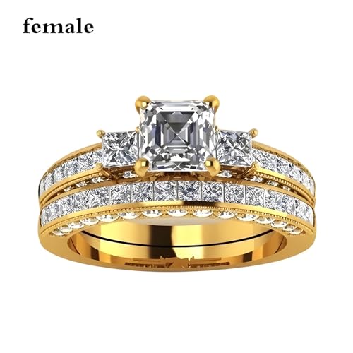 3Pcs Moissanite Wedding Rings Sets for Couples, s925 10K 14K 18K Real Gold Wedding Rings Sets for Him and Her, Customized Matching Engagement Bands Set for Men and Women Free Engraving - style: Style-5