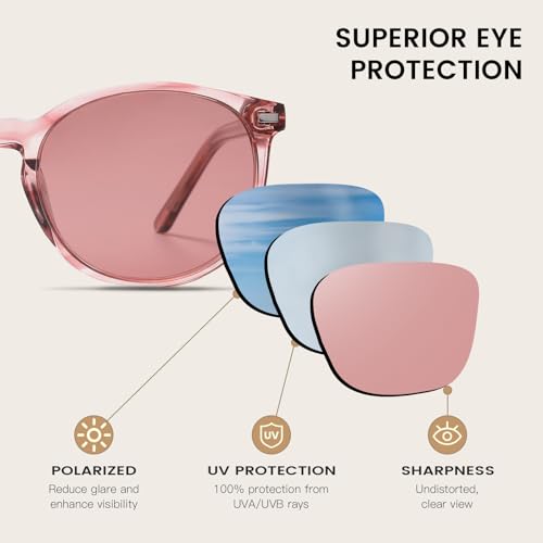 DUCO Women's Trendy Retro Round Acetate Polarized Sunglasses, UV400 99% Glare Block, Lightweight for Daily & Outdoor - color: Pink Stripe Frame Pink Lens