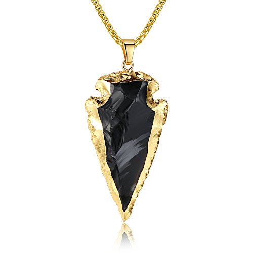 COAI Arrowhead Pendant Black Obsidian Raw Crystal Necklace for Men Women 20-32" - style: Bigger Arrowhead Pendant