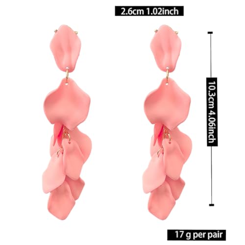 Long Acrylic Rose Petal Earrings Dangle Exaggerated Flower Earrings Drop Statement Floral Tassel Earrings for Women - color: Long Acrylic Rose Petal Earrings-Pink