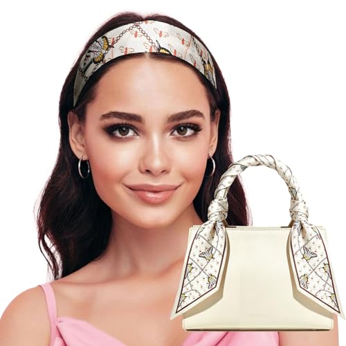 Sumolux Head Hair Scarf for Women Neck Purse Bag Handbags Scarf Like Silk - color: Beige Butterfly