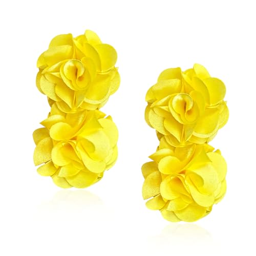 Oversized Fabric Flower Earrings for Women Statement Boho Chic Dangle Drop Earrings for Parties Weddings or Everyday Wear - color: Yellow