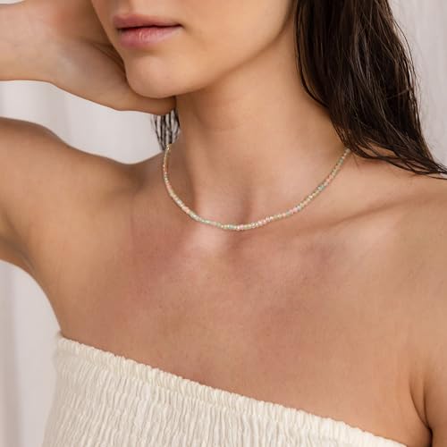 JSJOY Tiny Crystal Beaded Choker Necklaces for Women Colorful Beaded Necklace Dainty Choker Necklaces Simple Boho Jewelry Gifts for Teens Handmade Shining Bead Necklaces Gifts - color: Light Green