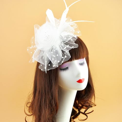 Fascinators Hat Pearl Earrings Necklace Bracelets Gloves 1920s Headband Hair Clips Women Flower Mesh Feather Headpiece Headwear Halloween Carnival Cocktail Wedding Tea Party Accessories White - color: White