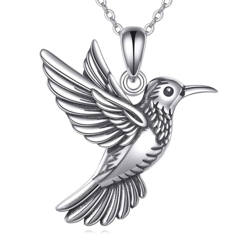 POPLYKE Hummingbird Necklace 925 Sterling Silver Hummingbird Pendant Necklace Jewelry Gift for Women - color: B-Oxidized Hummingbird