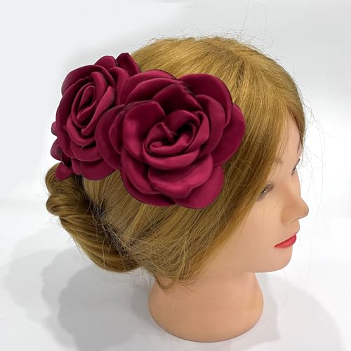 Sanrich Women's Brooches 4pcs Rose Flower Hair Clip Mexican Hair Flowers Clips Hairpin Brooch Tea Party Hats Headpieces (burgundy) - color: burgundy