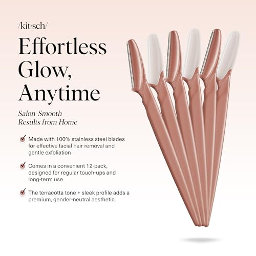 Kitsch Dermaplane Razor for Women Face – Face Razors for Women & Men, Eye Brow Razors & Face Shaver – Exfoliating Facial Razor & Dermaplaner as Skin Care Tool for Smoother Skin - Terracotta, 6 pcs - color: Terracotta, size: 6 Count (Pack of 1)