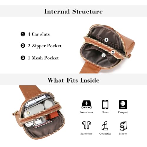 INICAT Women's Small Sling Bag, Lightweight Everyday Vegan Leather Crossbody Purse for Daily Essentials and Travel Light - color: Brown, size: Small