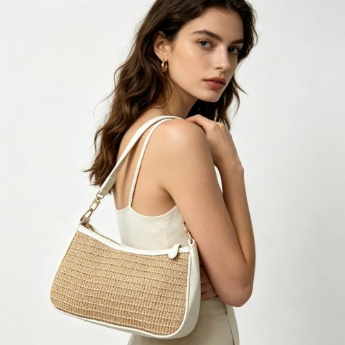 Shoulder Bag for Women with 2 Removable Straps and Zipper Closure Crossbody Bags Clutch Tote HandBags Purses | with 2 Removable Straps - color: Newbeige