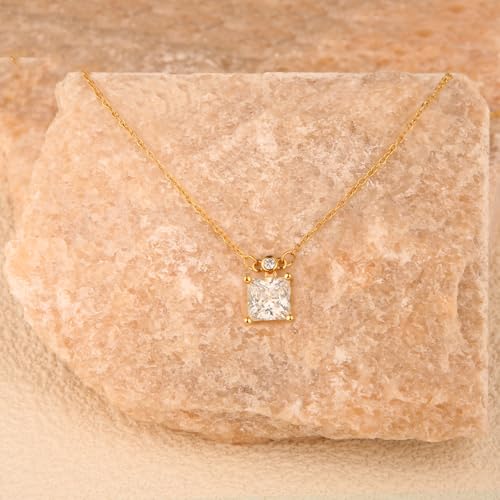 18K Gold-Plated Non Tarnish Birthstone Necklace for Women, 5A Princess Cut Cubic Zirconia Pendant, Birthday Anniversary Valentine's Gift, 18-20 Inches - color: 4-Apr-White
