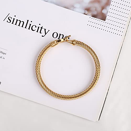 Twisted Cable Bracelet Stylish Fine Stainless Steel Cable Cuff Bracelet with Hook Clasp Bracelets Jewelry for Women - color: Upgrade 18K gold （6.7"）