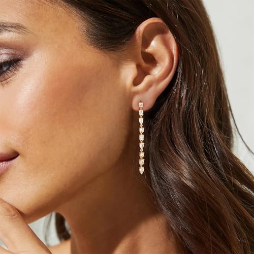 LLWOM 14K Gold/White Gold Plated CZ/Flower/North Star/Leaf Dangle Drop Earrings Studs for Women, Statement Earrings for Wedding Party Prom, Hypoallergenic Jewelry Gift - color: Gold CZ