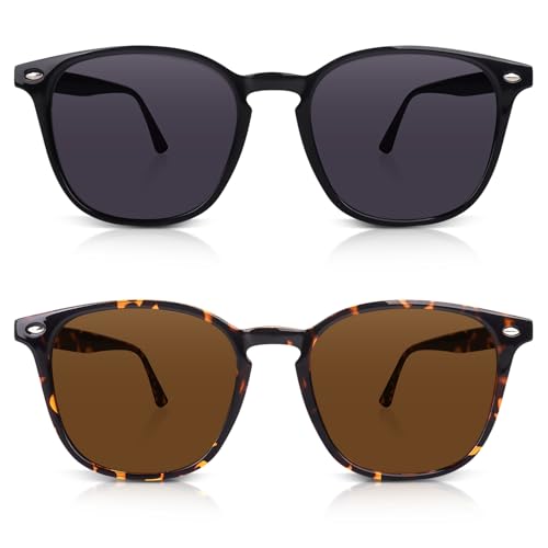 DrRelax Retro Sunglasses Womens Trendy Round Polarized Shades Sun Glasses - color: 2 Pack-black/Leopard Brown