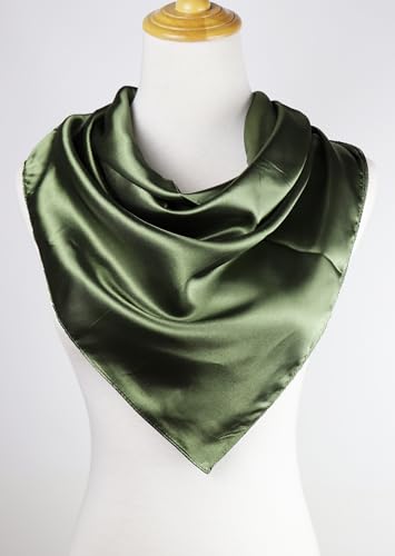 vabovin Satin Head Scarf for Women Solid Color, 35×35 in | Silk Feel Neckerchief, Hair Scarf, Fashion Bandana, Headscarf, Headband, Hair Wrap Sleeping, Daily Fashion Styling - color: 206 Army Green