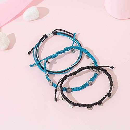 FANCY SHINY String Ankle Bracelets Waterproof Rope Anklets Braided Beach Boho Coin Anklets Cute Friendship Foot Jewelry for Women - style: Black Blue Disc