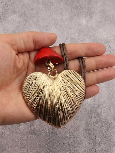 Jeilwiy Leather Necklace for Women Funky Necklace Choker String Cord Necklace with Pendant Boho Style Jewelry - style: 3D Heart Pendant