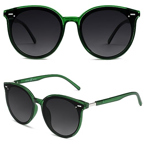 SOJOS Sunglasses Womens Trendy 2025 Classic Round Retro Vintage Shades Large Frame Sunnies SJ2067 - color: Green