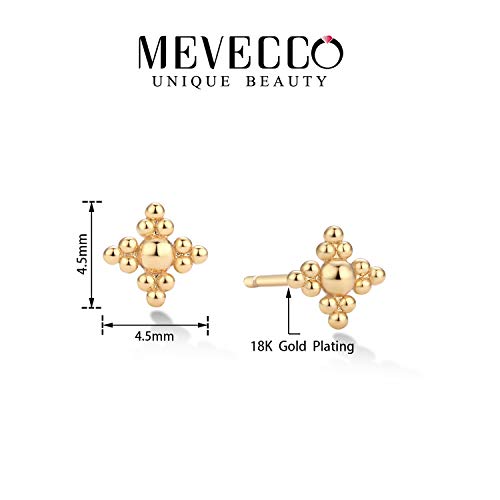 MEVECCO Tiny Beads Stud Earrings for Women 18K Gold Plated Stud Earrings Dainty Pave CZ Mini Cute Flower Simple Delicate Minimalist Stud Earrings Gift for Her