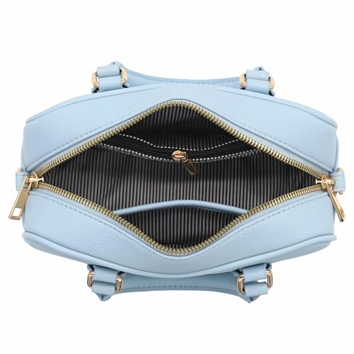 FashionPuzzle Mini PU Leather Satchel Purse Top Handle Crossbody Bag - color: Light Blue