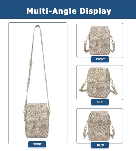 myfriday Vintage Crossbody Phone Bag for Women, Small PU Leather Shoulder Purse and Handbag - color: B-flower