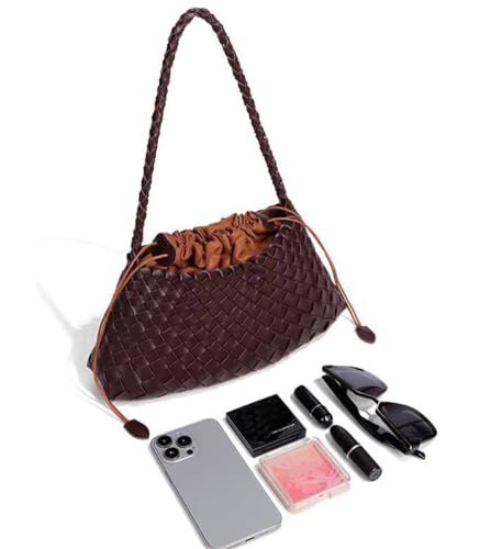 Woven Hobo Bags for Women Suede Woven Tote Bag Trendy Bucket Purse Underarm Shoulder Bag Vintage Tote Handbag Clutch Purses - color: Grey
