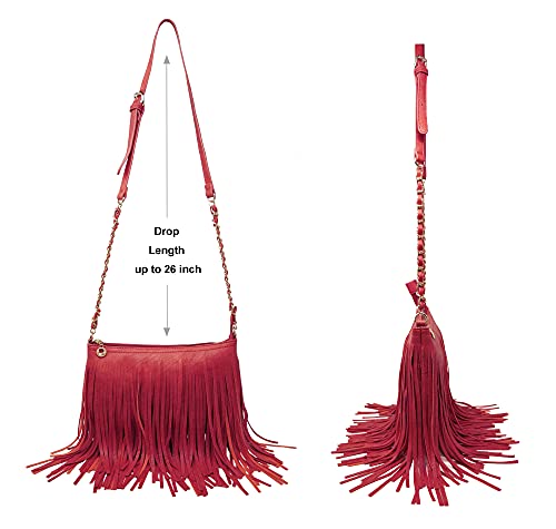 Solene Fringe Crossbody Shoulder Bag with Strap, Tassel Messenger bag, Country Style Western Fringe Purse for Women - color: Red