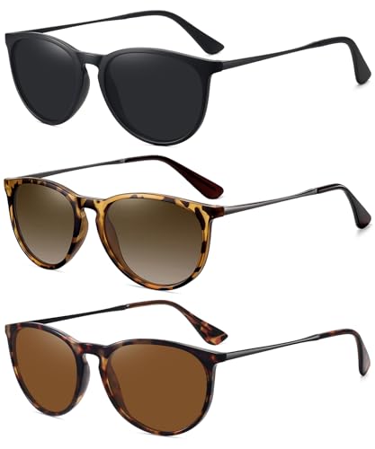 WOWSUN Retro Polarized Sunglasses Womens Trendy Round Classic Glasses - color: 3 Pack: Tortoise Brown+leopard Brown+black